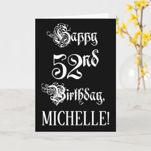 52e verjaardag: Fancy, elegant script + aangepaste Kaart (Gele Bloem)