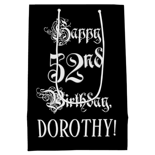 52e verjaardag: Fancy, elegant script + aangepaste Medium Cadeauzakje (Achterkant)