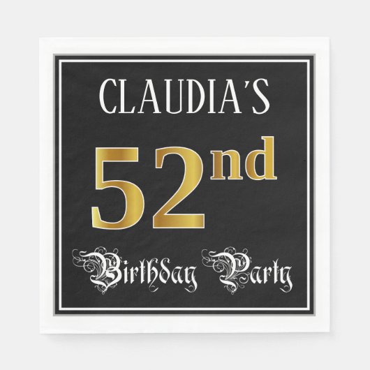 52e verjaardag — Fancy script, Faux Gold look Servet (Voorkant)