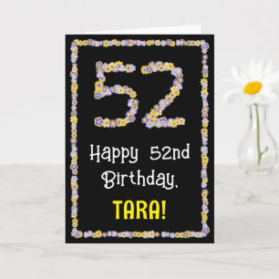 52e verjaardag: Floral Flowers Number, Custom Name Kaart