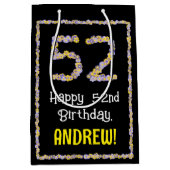 52e verjaardag: Floral Flowers Number, Custom Name Medium Cadeauzakje (Voorkant)