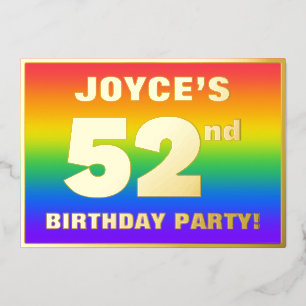 52e verjaardag: Fun, kleurrijk regenboogpatroon Folie Uitnodiging