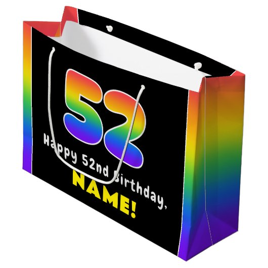 52e verjaardag: kleurrijke regenboog # 52, Naam va Groot Cadeauzakje (Voorkant Gekanteld)