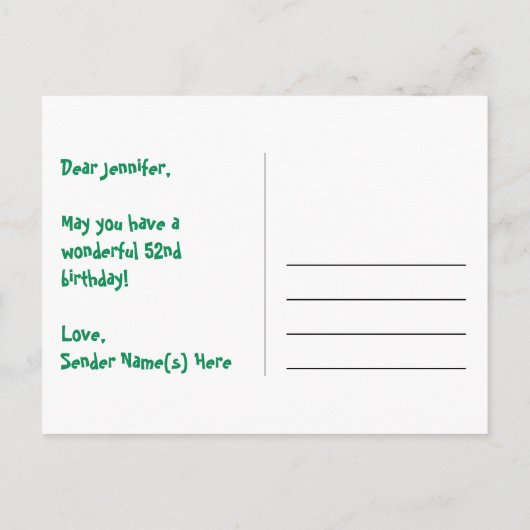 52e verjaardag – Leuke vuurwerkpatroon + Regenboog Briefkaart (Achterkant)