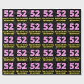 52e verjaardag: Roze strepen en hart "52" + naam Cadeaupapier (Vlak)