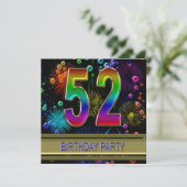 52e verjaardag Uitnodiging met bubbels (Staand voorkant)