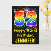 52e verjaardag: Vuurwerk Fun Pattern + Regenboog 5 Kaart (Gele Bloem)