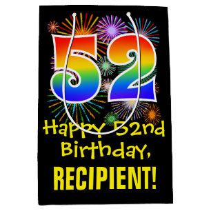 52e verjaardag: Vuurwerk Fun Pattern + Regenboog 5 Medium Cadeauzakje