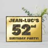 52e verjaardagsfeest — Krachtige nep-houtnerftekst Folie Uitnodiging (Staand Voorkant)