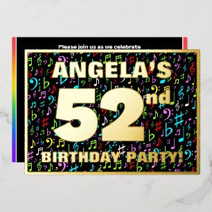 52e verjaardagsfeest — Leuke, kleurrijke muziek sy Folie Uitnodiging