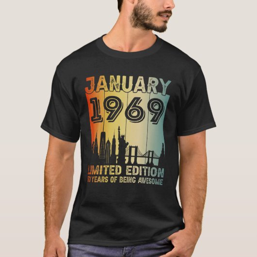 53 jaar oude dag januari 1969 53rd geboortedag t-shirt (Voorkant)