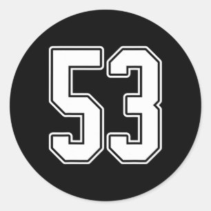 #53 Witte omtrek nummer 53 Sport Fan Jersey Styl Ronde Sticker