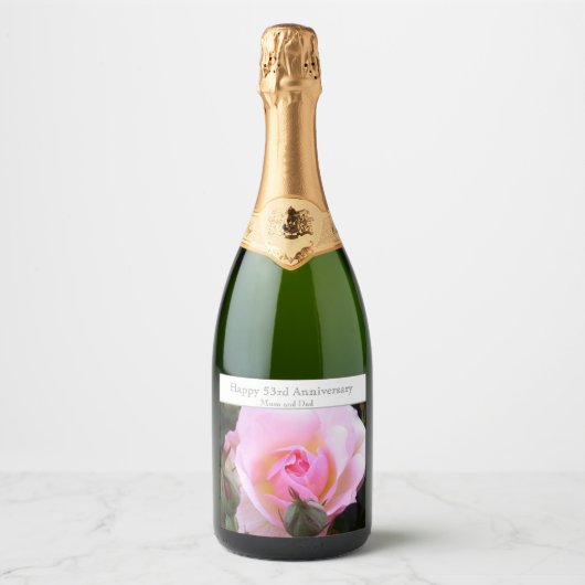 53e bruiloft Jubileum Roze Rose Sparkling Wijnetiket (Voorkant)