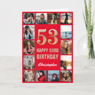 53e Happy Birthday Red en Gold Photo Collage Kaart