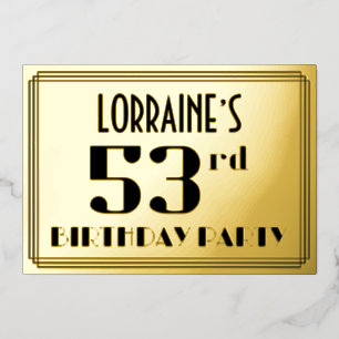53e verjaardag: Art Deco Kijk "53" en naam Folie Uitnodiging