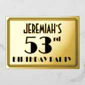 53e verjaardag — Art Deco look "53" + Naam Folie Uitnodiging (Voorkant)