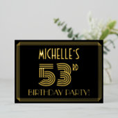53e verjaardag — Art Deco Style "53" + Naam Folie Uitnodiging (Staand Voorkant)