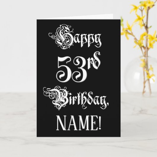 53e verjaardag: Fancy, elegant script + aangepaste Kaart (Gele Bloem)