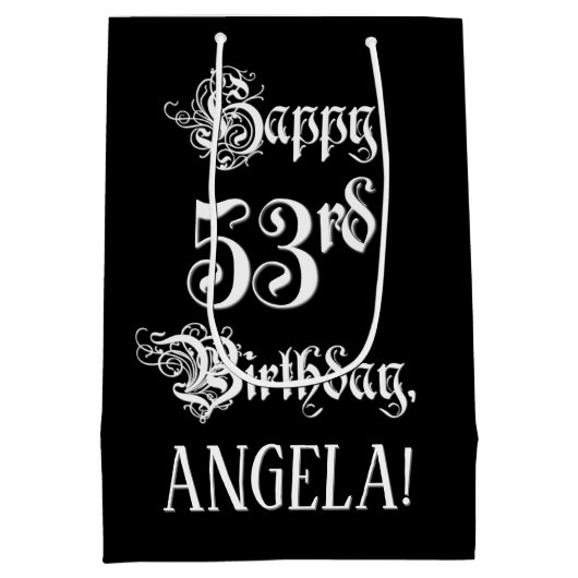 53e verjaardag: Fancy, elegant script + aangepaste Medium Cadeauzakje (Achterkant)