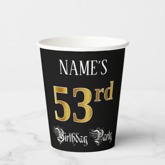 53e verjaardag — Fancy script, Faux Gold look Papieren Bekers (Achterkant)