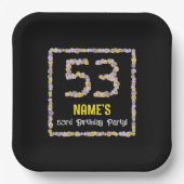 53e verjaardag: Floral Flowers Number, Custom Name Papieren Bordje (Voorkant)