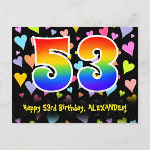 53e verjaardag: Fun Hearts-patroon, Regenboog 53 Briefkaart