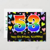 53e verjaardag: Fun Hearts-patroon, Regenboog 53 Briefkaart (Voorkant / Achterkant)
