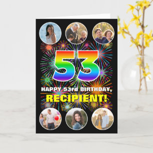 53e verjaardag: Leuke regenboog #, aangepaste naam Kaart