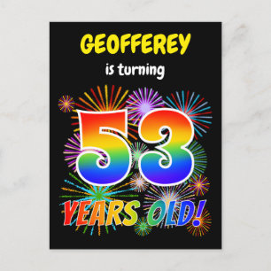 53e verjaardag - Leuke vuurwerk, regenboogkleurige Briefkaart