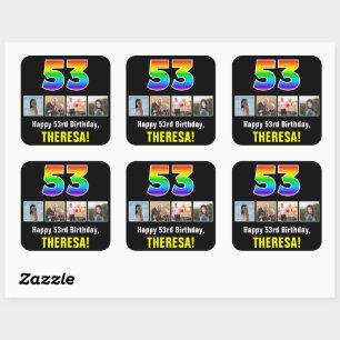 53e verjaardag: Regenboog "53"; Aangepaste foto's  Vierkante Sticker