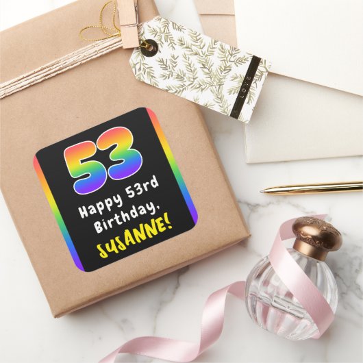 53e verjaardag: Regenboogspectrum # 53, Aangepaste Vierkante Sticker (Geschenken)