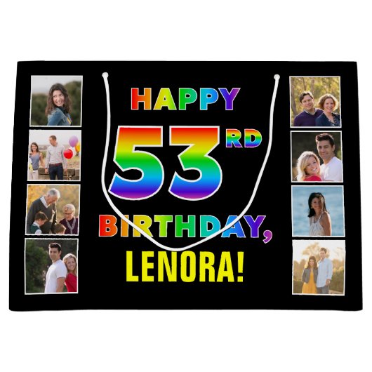 53e verjaardag: Regenboogtekst, aangepaste foto's  Groot Cadeauzakje (Voorkant)