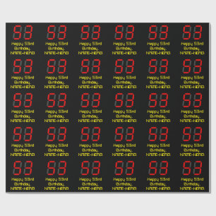 53e verjaardag: Rood digitaal klokstijl "53" + Naa Cadeaupapier