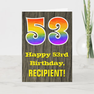 53e verjaardag: Rustieke Faux Wood Look, Regenboog Kaart