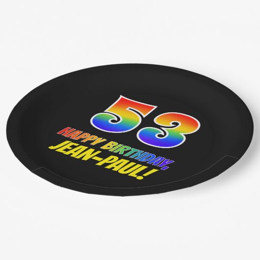 53e verjaardag: Vet, Vun, Eenvoudig, Regenboog 53 Papieren Bordje (Gekanteld)
