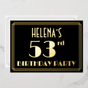 53e verjaardagsfeest: Art Deco-look “53”, met naam Folie Uitnodiging