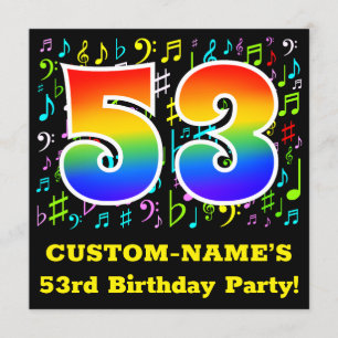 53e verjaardagsfeest: leuke muzieksymbolen, regenb kaart