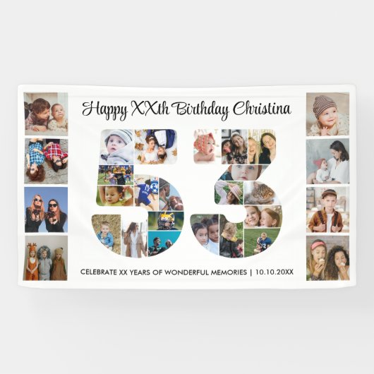 53e verjaardagsfeest Nummer 53 Fotocollage Spandoek (Horizontaal)