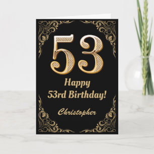 53rd Birthday Black en Gold Glitter Lijst Kaart
