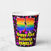 53rd Birthday: Loving Hearts Pattern, Rainbow 53 Papieren Bekers (Achterkant)