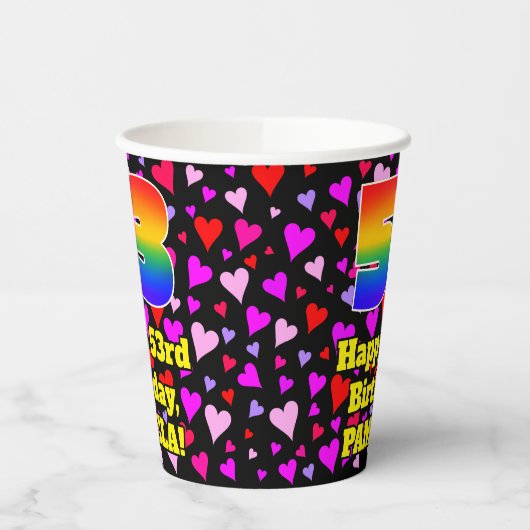 53rd Birthday: Loving Hearts Pattern, Rainbow 53 Papieren Bekers (Links)