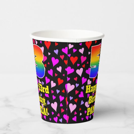 53rd Birthday: Loving Hearts Pattern, Rainbow 53 Papieren Bekers (Rechts)