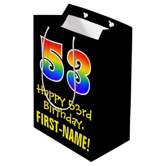53ste verjaardag: Leuk, Vet, Kleurrijk, Regenboog  Medium Cadeauzakje (Achterkant Gekanteld)