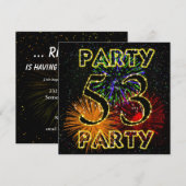 53ste verjaardag uitnodiging met vuurwerk (Voorkant / Achterkant)
