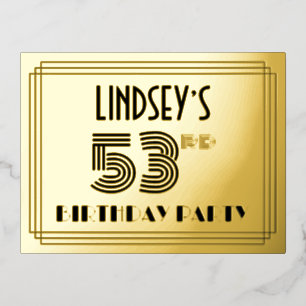 53ste Verjaardagsfeest ~ Art Deco Stijl “53” + Naa Folie Uitnodiging Briefkaart
