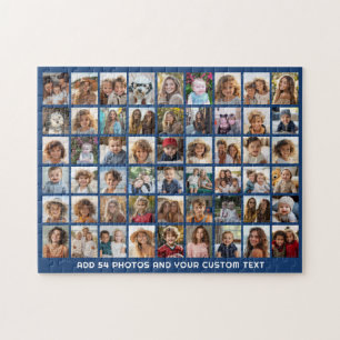 54 vierkante fotocollage-raster met tekst - blauw legpuzzel