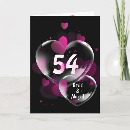 54e Anniversaire Bulles cardiaques sur carte noire (Devant)