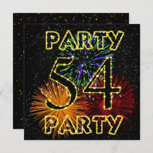 54e anniversaire invitation avec feu d'artifice (Devant / Derrière)