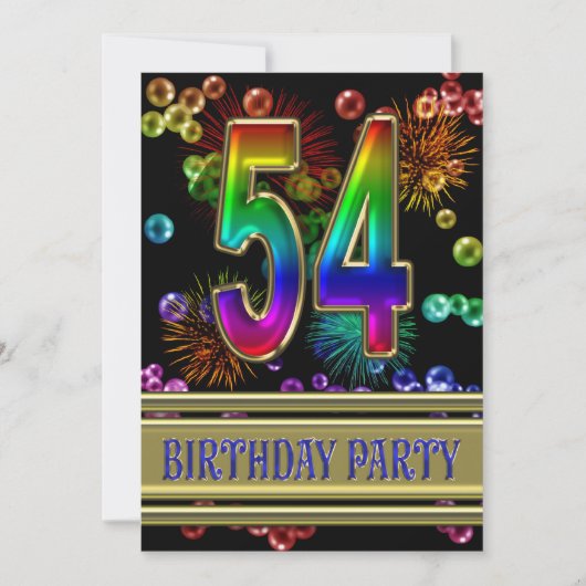 54e fête d'anniversaire Invitation avec bulles (Devant)