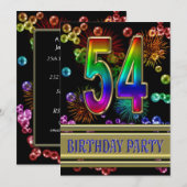54e fête d'anniversaire Invitation avec bulles (Devant / Derrière)
